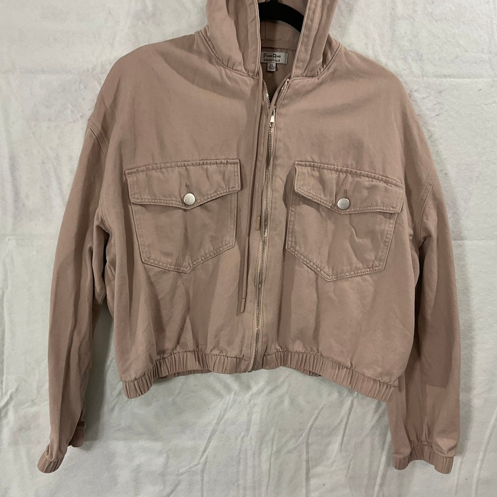 Faded Rose Essentials Hooded Jacket Womens XL Mauve Pink Utility Cropped Zip Up